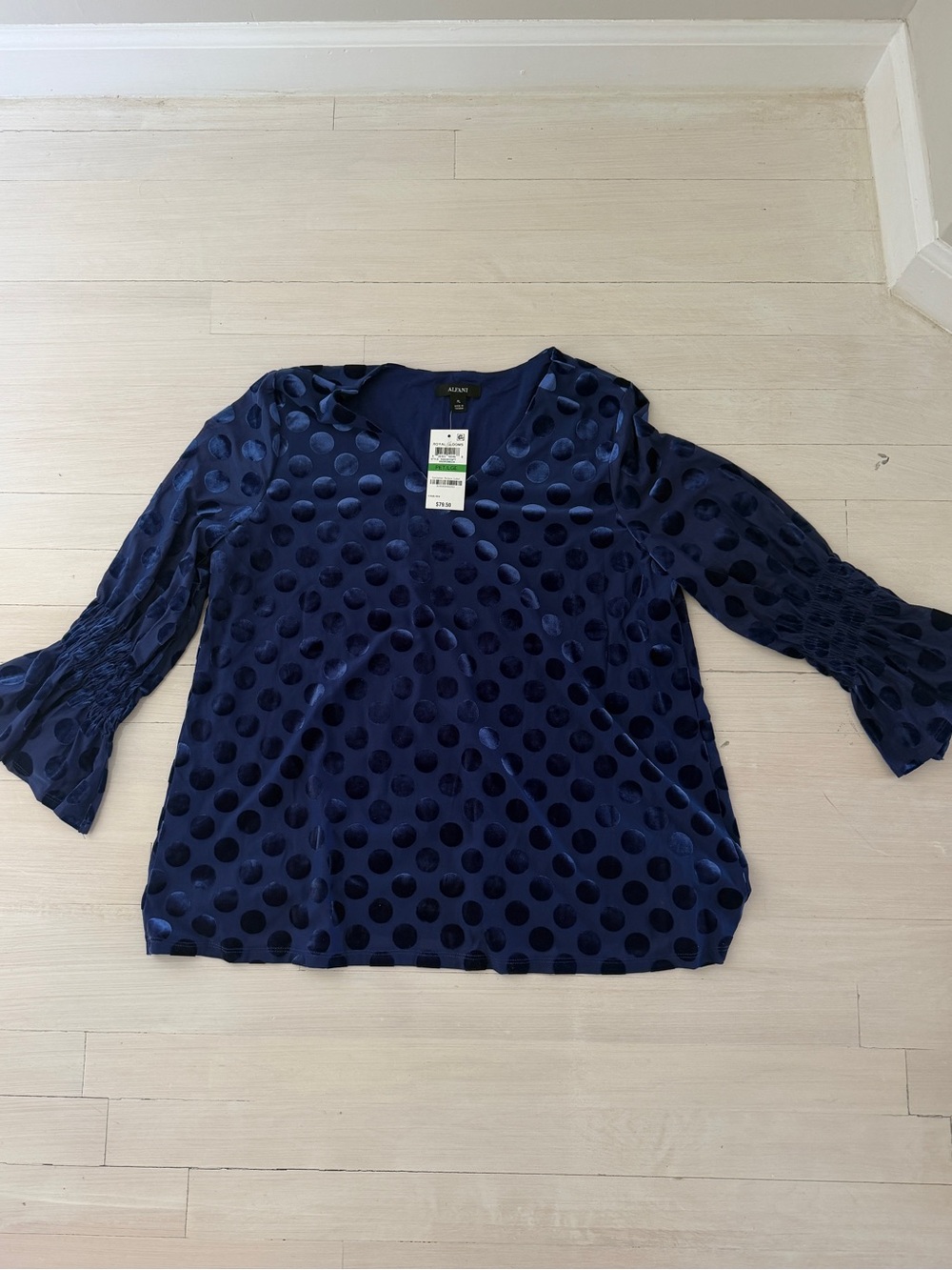 Alfani Women’s Petite Large Royal Blooms V-neck Polka Dot Blouse